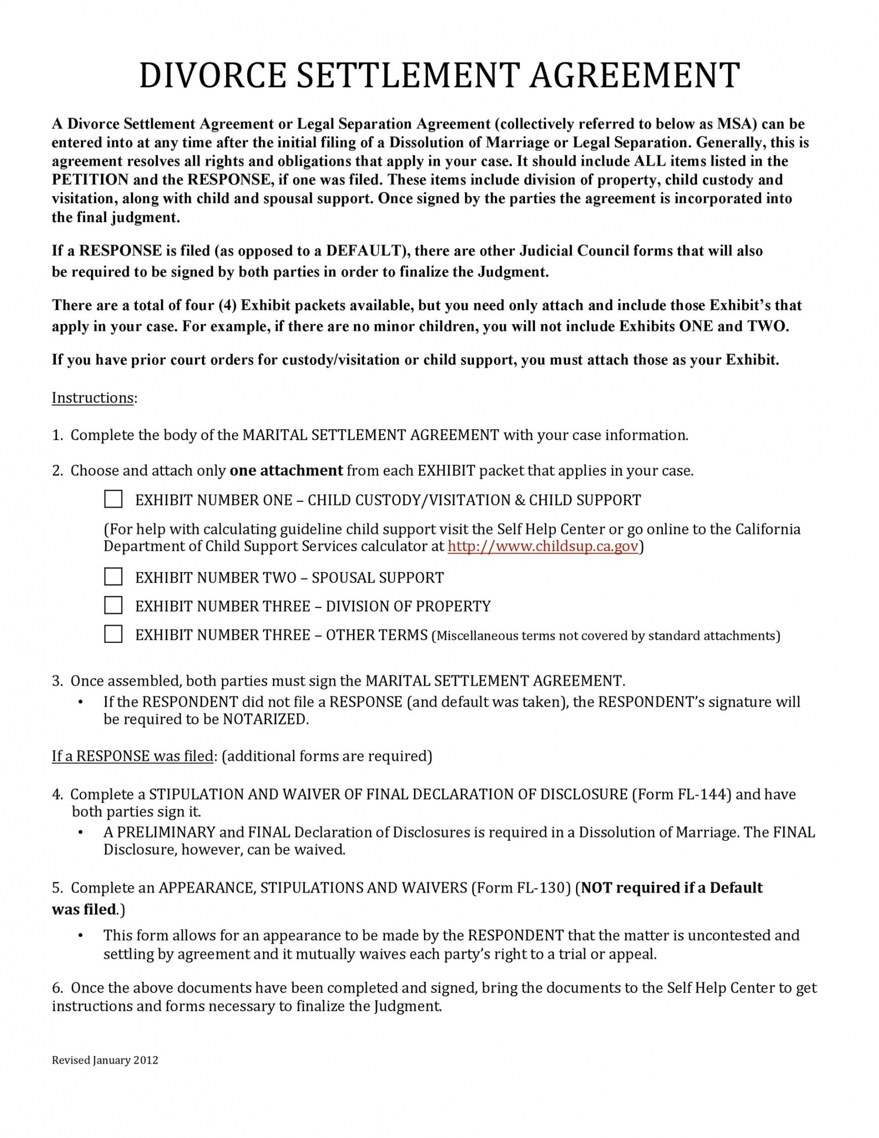 Free Divorce Settlement Agreement Template Pdf Word