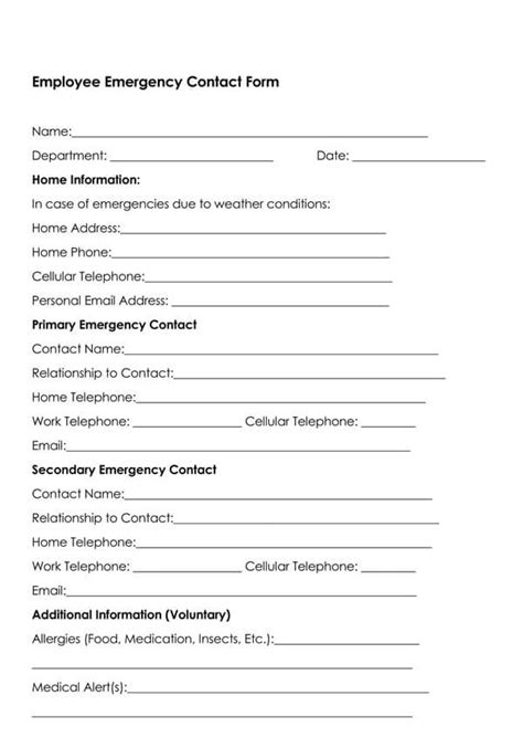 Free Employee Emergency Contact Form Pdf Word Eforms Free Fillable Forms