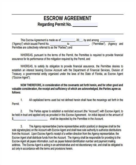 Free Escrow Agreement Form Printable Real Estate Forms Real Estate