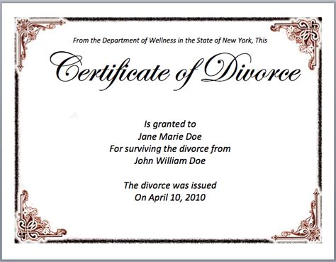 Free Fake Divorce Certificate Templates Printable Templates