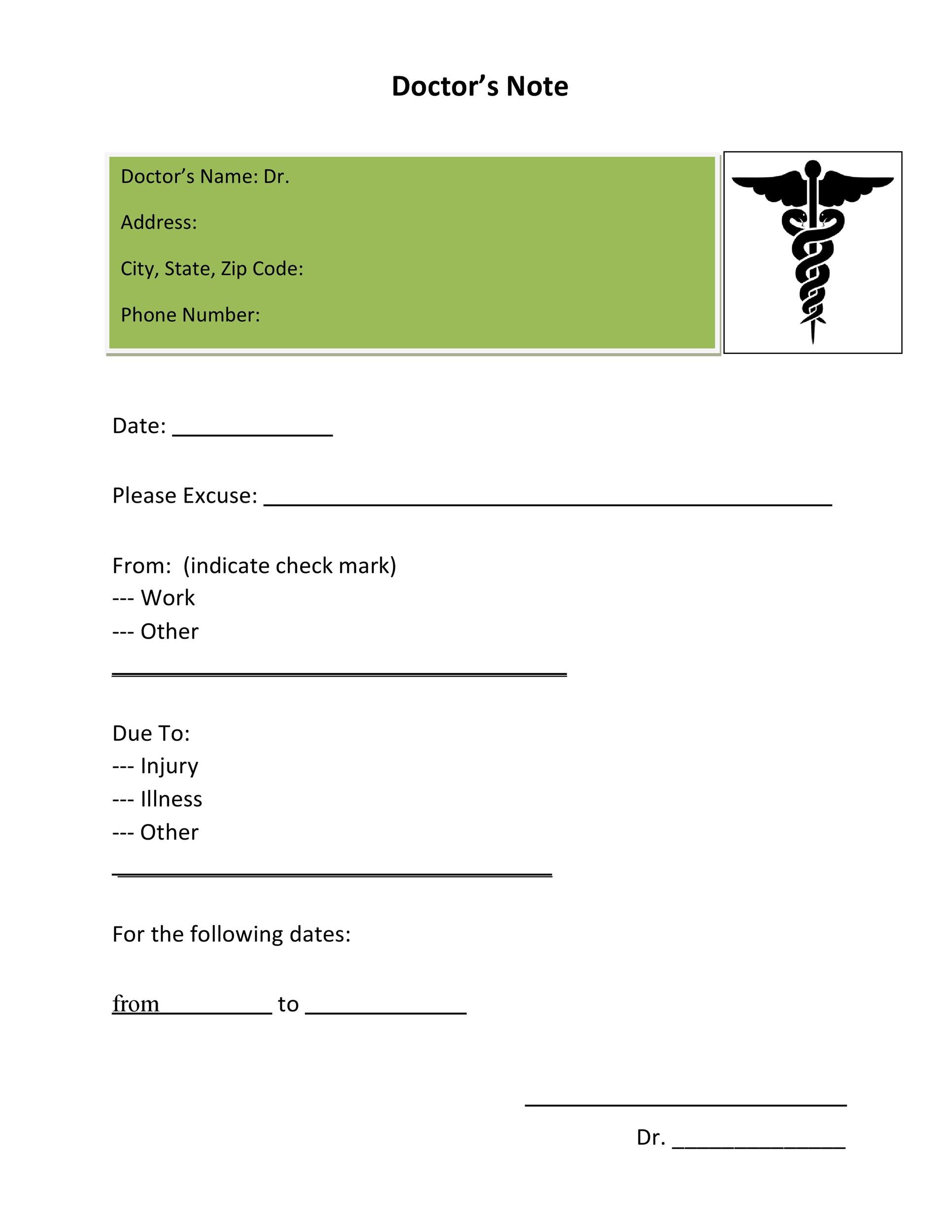 Free Fill In The Blank Doctors Note Template Business