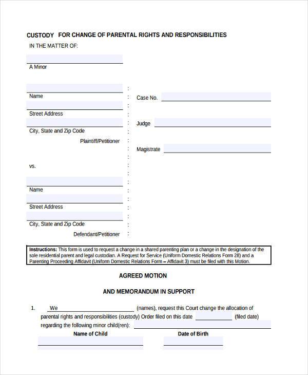 Free Fillable Custody Forms Printable Forms Free Online