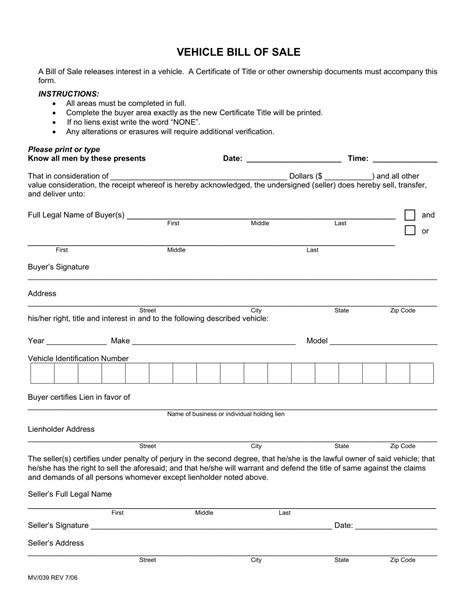 Free Fillable Vehicle Bill Of Sale Form Pdf Templates