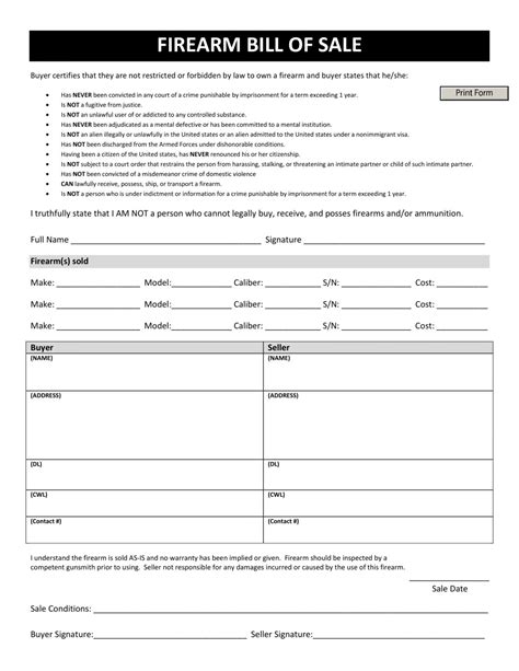 Free Firearms Forms Pdf Template Form Download