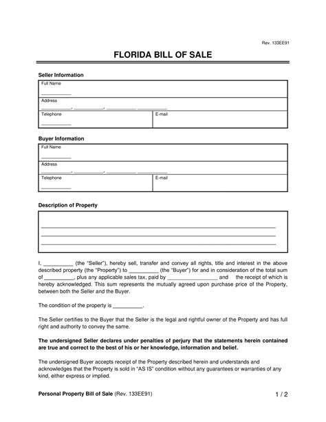 Free Florida Bill Of Sale Forms Printable Pdf Word