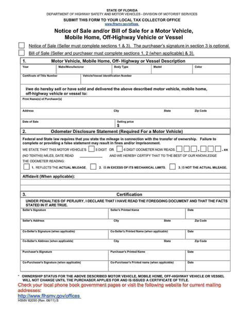 Free Florida Boat Bill Of Sale Template Fillable Forms