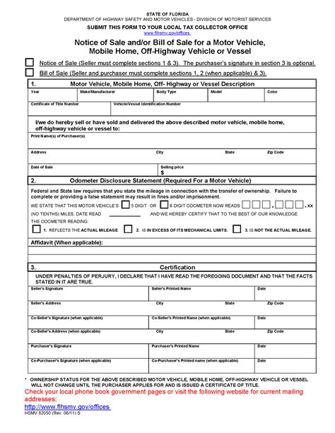 Free Florida Dmv Vehicle Bill Of Sale Form Pdf Word Doc