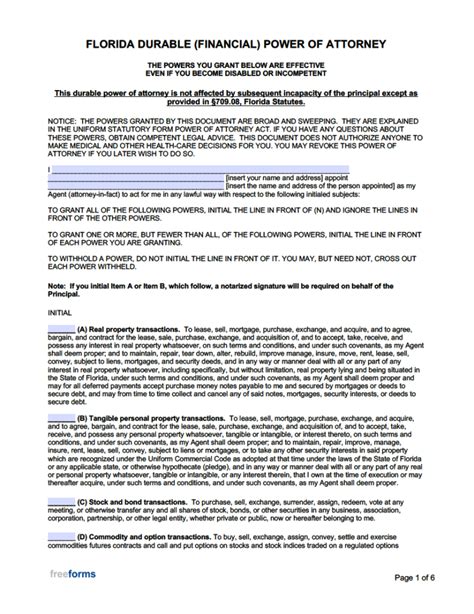 Free Florida Durable Power Of Attorney Form Pdf Word