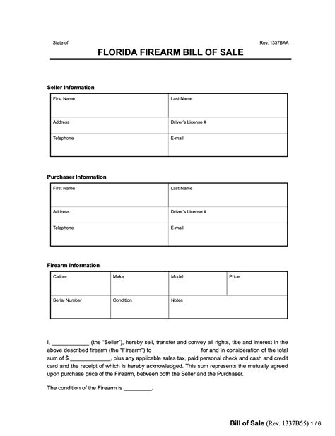 Free Florida Firearm Bill Of Sale Form Pdf Word Doc Free Florida