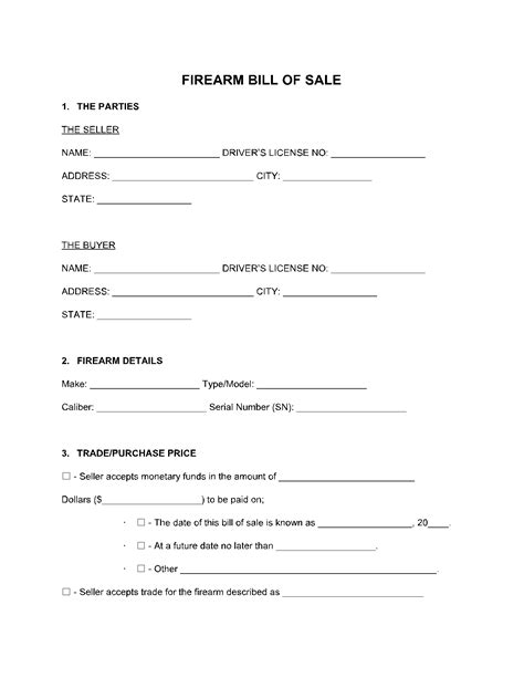 Free Florida Firearm Bill Of Sale Form Pdf Word Rtf