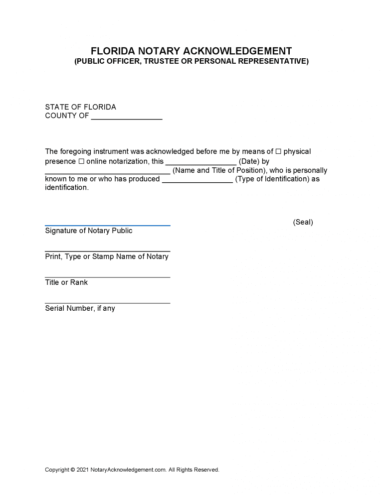 Free Florida Notary Acknowledgment Form Pdf Word