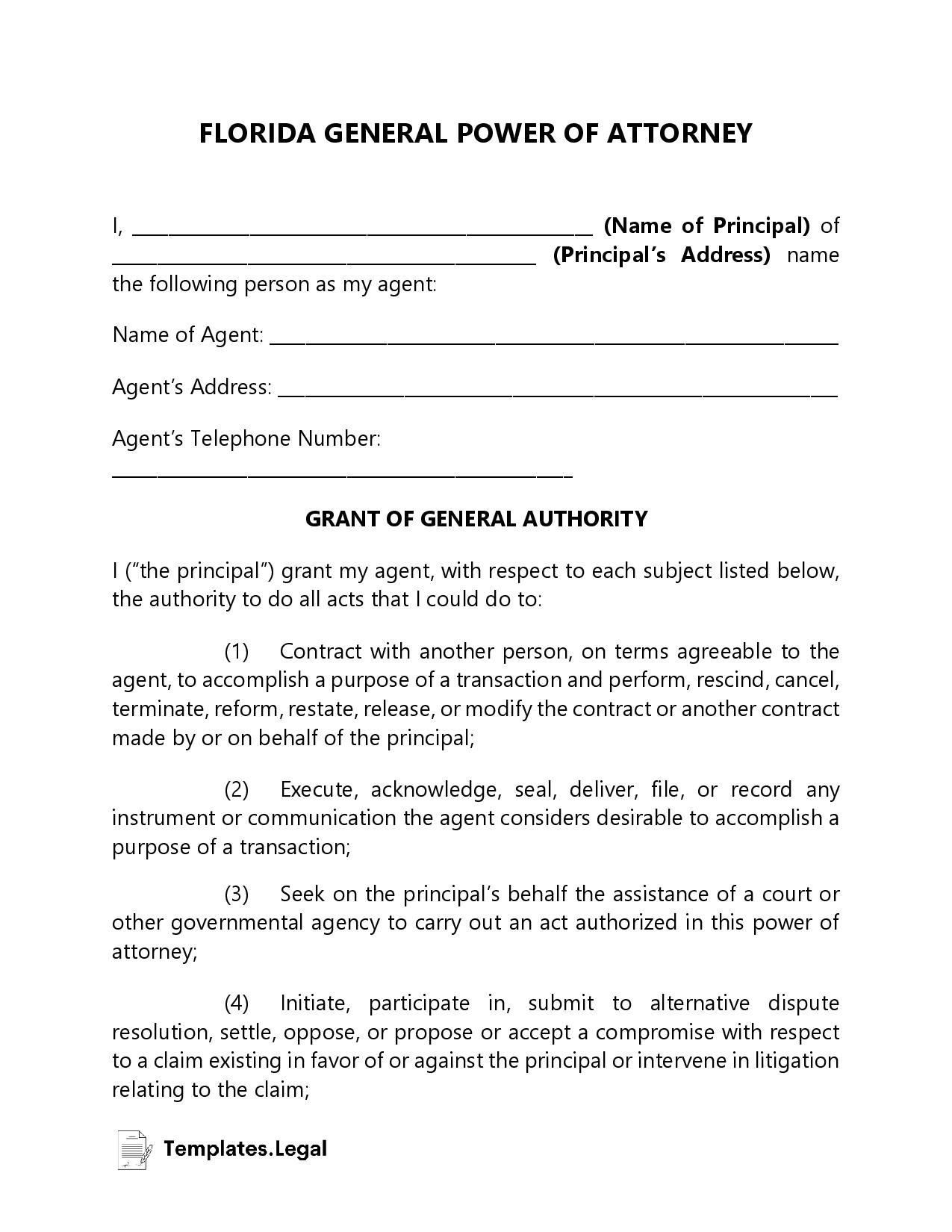 Free Florida Power Of Attorney Forms Pdf Templates