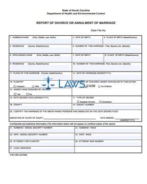 Free Form Dhec 0682 Report Of Divorce Or Annulment Of Marriage Original