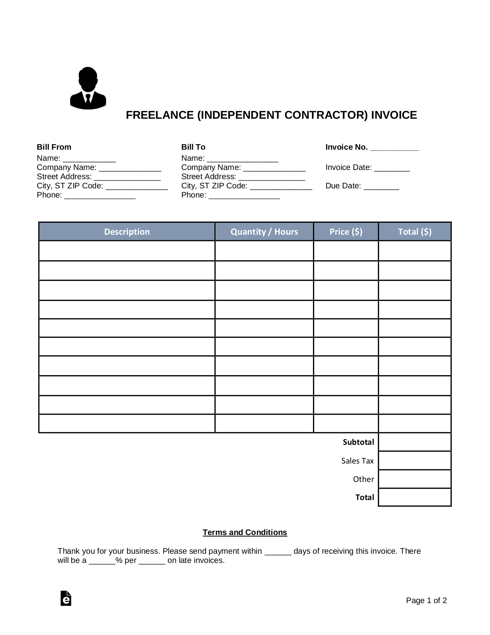 Free Freelance Independent Contractor Invoice Template Pdf Word