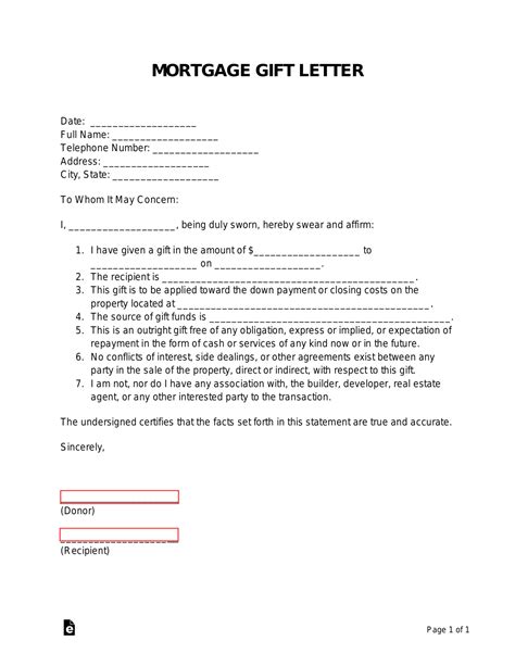 Free Gift Letter For Mortgage Template Pdf Word Eforms