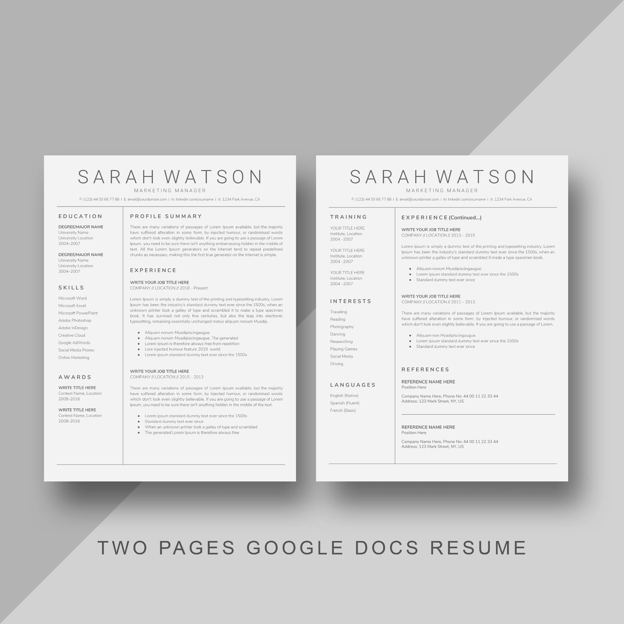 Free Google Docs Resume Template Instant Download 2023