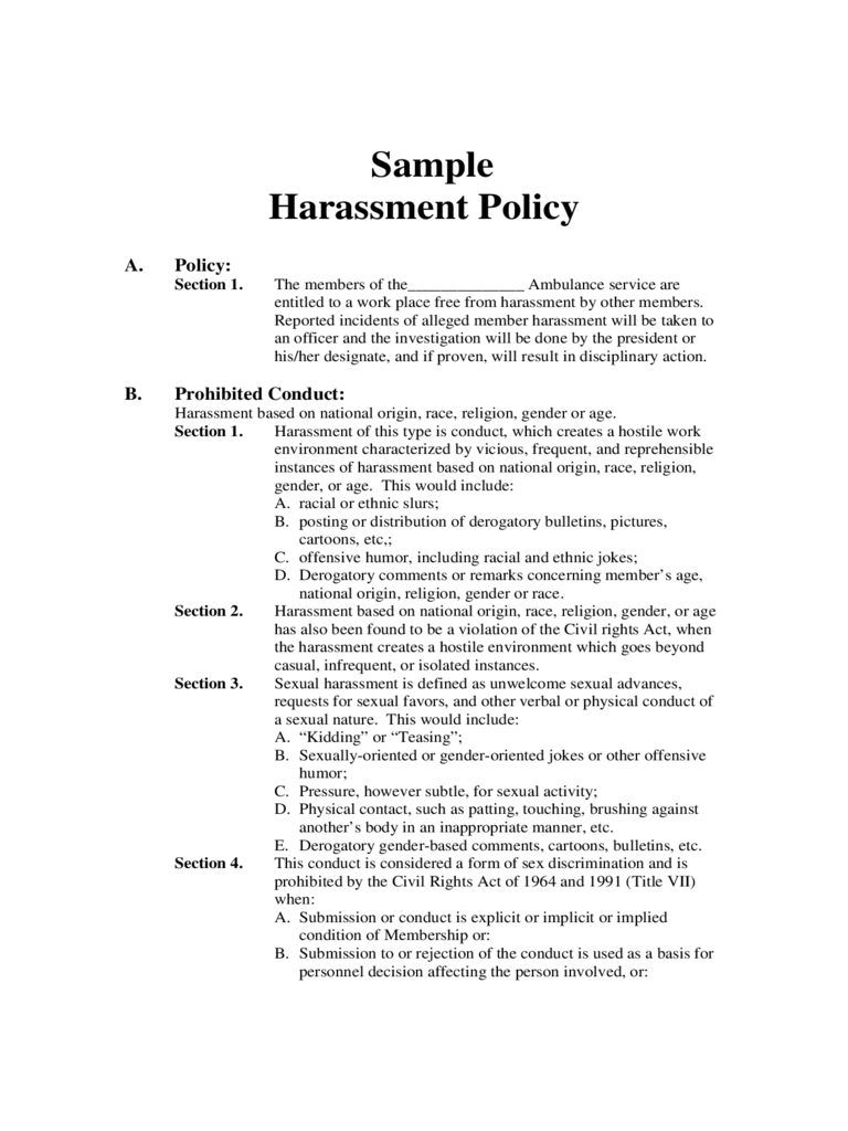 Free Harassment Policy Template Pdf Word