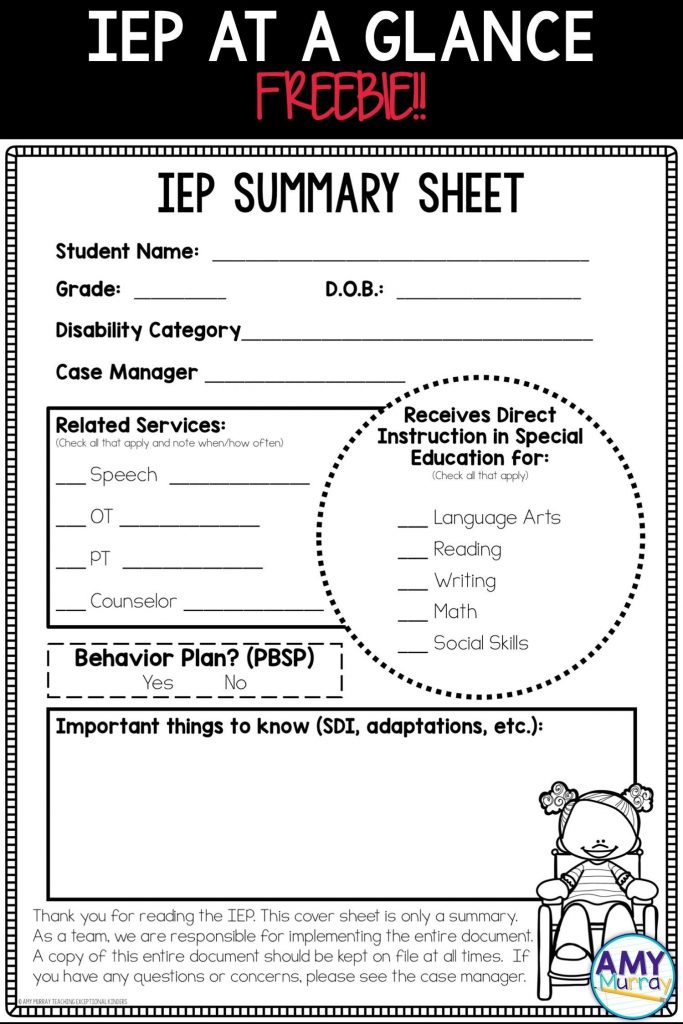 Free Iep At A Glance Sheet Teaching Special Education Special