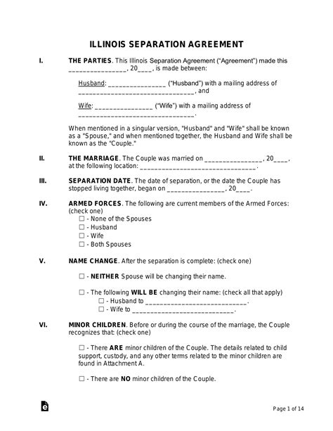 Free Illinois Separation Agreement Template Pdf Word Eforms