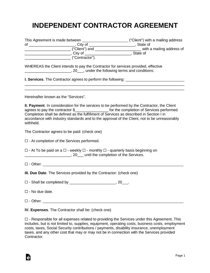 Free Independent Contractor Agreement Template 1099 Word Pdf Eforms