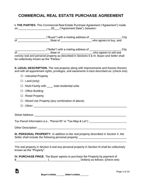 Free Indiana Commercial Real Estate Purchase And Sale Agreement Pdf