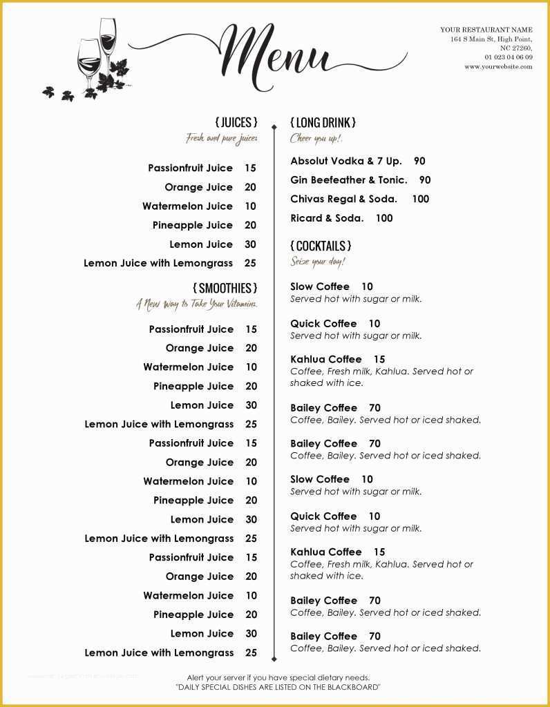 Free Italian Restaurant Menu Template In Google Docs