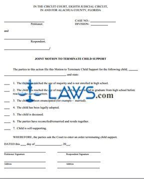 Free Joint Motion To Terminate Child Support Paperwork Free Legal