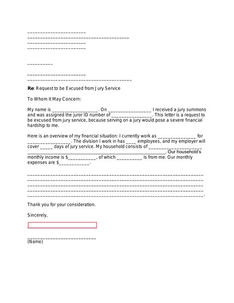 Free Jury Duty Financial Hardship Letter Sample Pdf Word Eforms