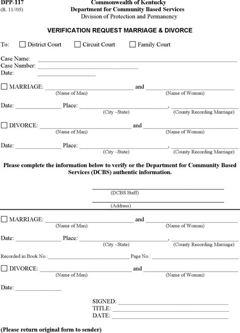 Free Kentucky Verification Request Marriage And Divorce Form Doc