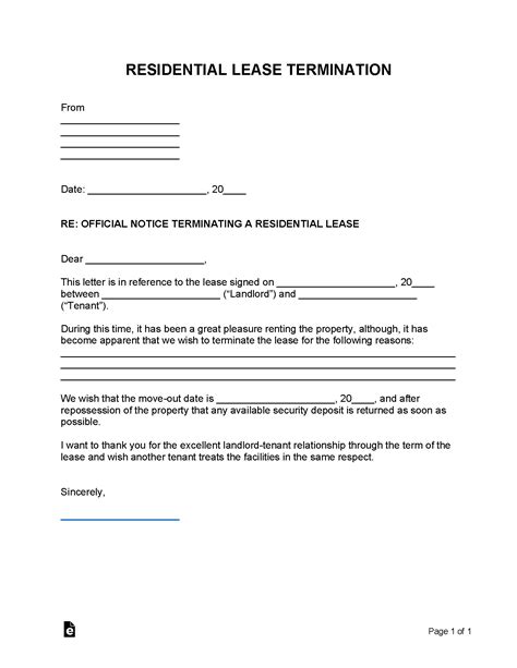 Free Lease Termination Letter 30 Day Notice Pdf Word