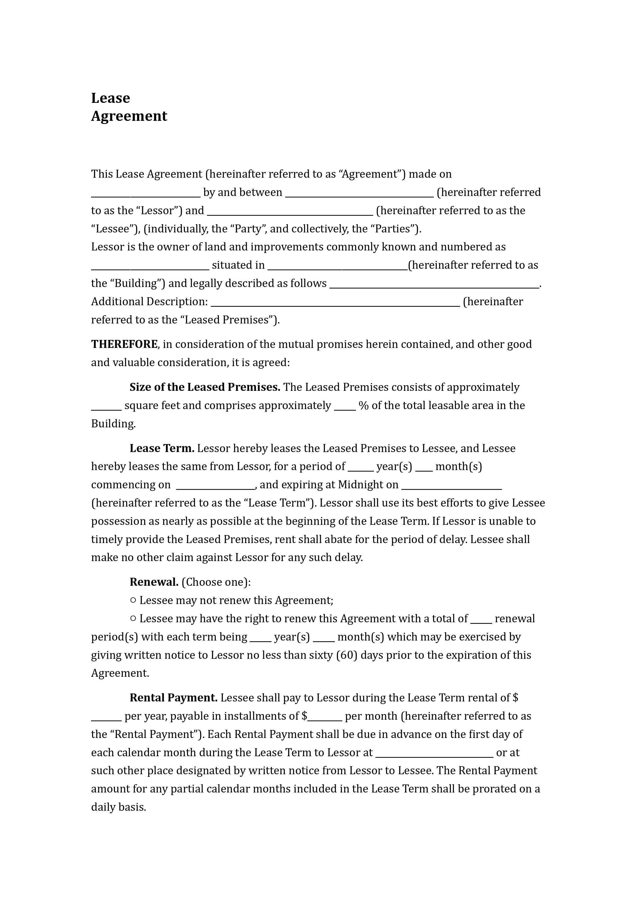 Free Lease To Own Agreements Pdf Word Rtf