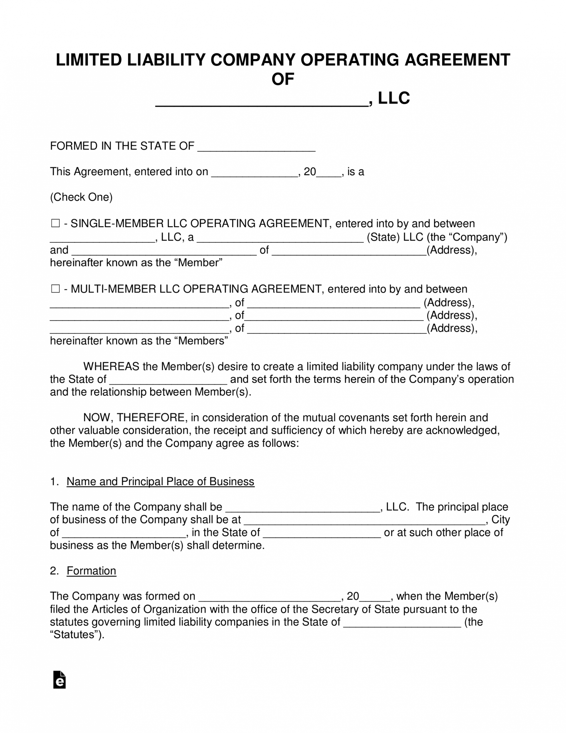 Free Llc Operating Agreement Template Pdf Word