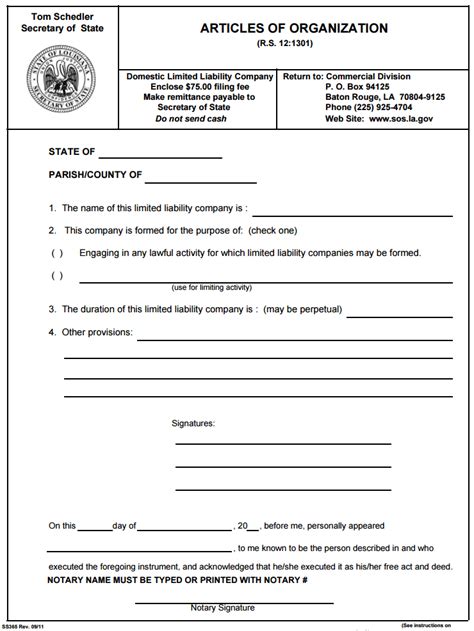 Free Louisiana Llc Limited Liability Company Form Pdf Template