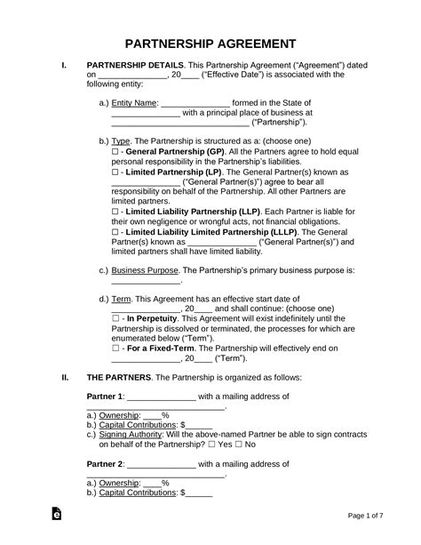 Free Maine Partnership Agreement Template Word Pdf Eforms