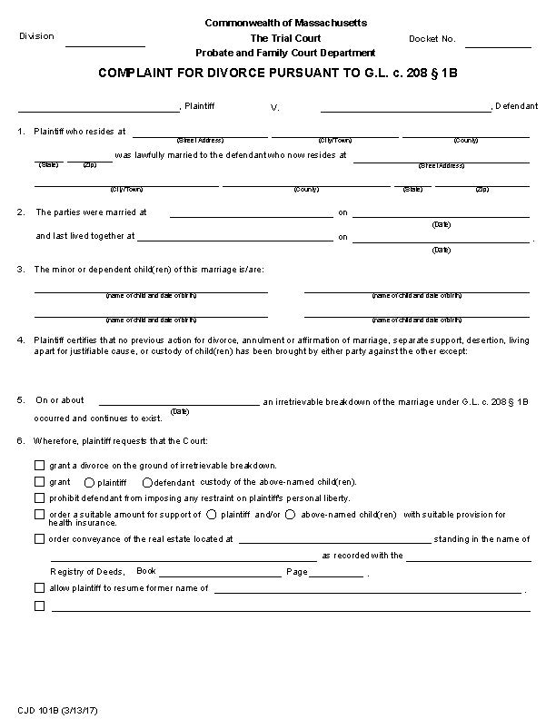 Free Massachusetts Divorce Forms Pdf Word Free Printable Legal Forms