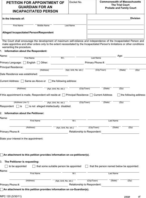 Free Massachusetts Guardianship Form Pdf 1234Kb 6 Page S