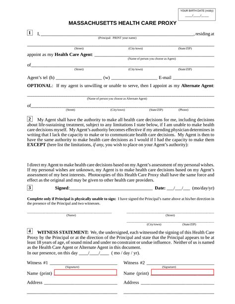 Free Massachusetts Health Care Proxy Medical Poa Form Word Pdf