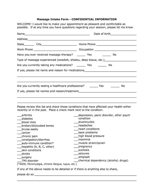 Free Massage Intake Form Fill Out Sign Online Dochub