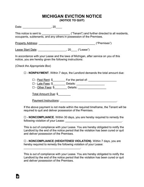 Free Michigan Eviction Notice Templates 7 Pdf Word