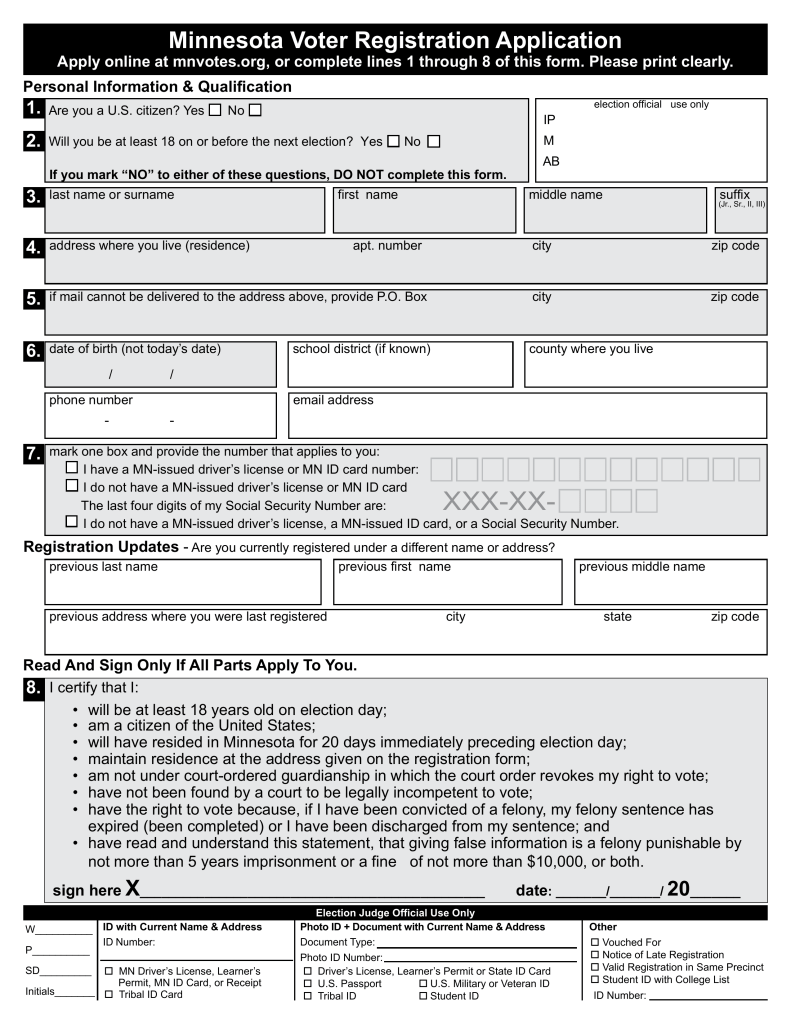 Free Minnesota Voter Registration Form Register To Vote In Mn Pdf