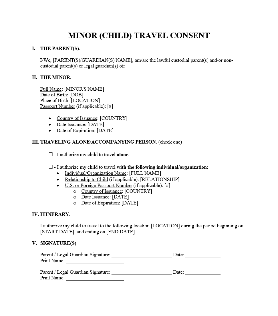 Free Minor Child Medical Consent Form Pdf Word Eforms