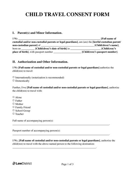 Free Minor Child Travel Consent Forms How To Use Pdf