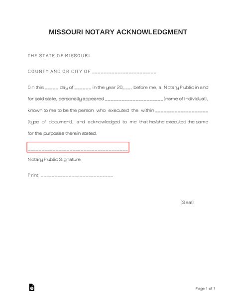 Free Missouri Notary Acknowledgment Form Pdf Word