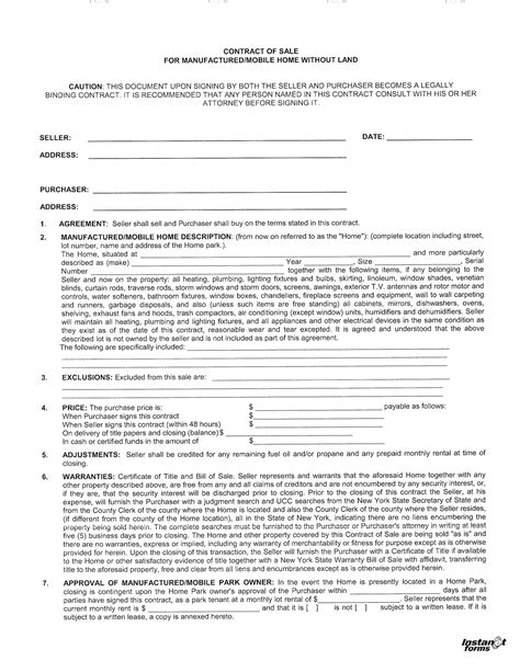 Free Mobile Home Sales Contract Template