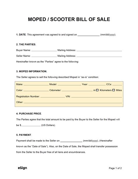 Free Moped Scooter Bill Of Sale Forms Word Pdf