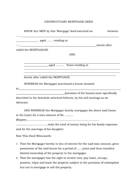 Free Mortgage Deed Template Downloadable Pdf Word