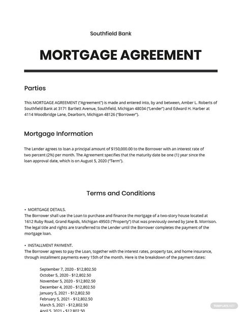 Free Mortgage Document Template Of Mortgage Agreement Free Printable