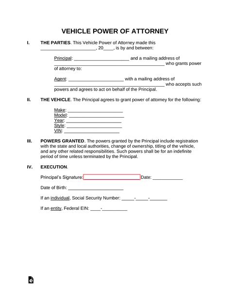 Free Motor Vehicle Power Of Attorney Forms Pdf Word