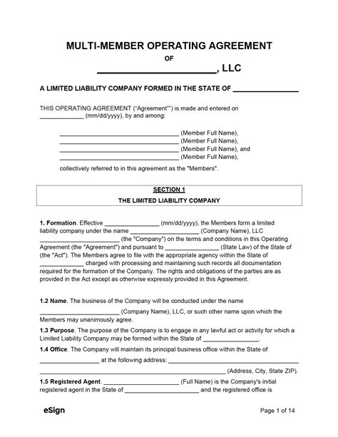 Free Multi Member Llc Operating Agreement Template Pdf Word Eforms