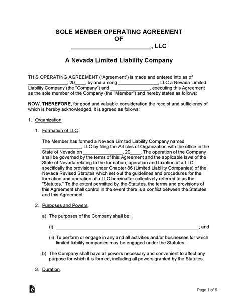 Free Nevada Llc Operating Agreements 2 Pdf Word Eforms